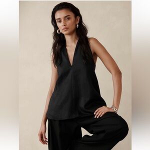 Banana Republic Pauline Linen Halter Top - Black - NWT
